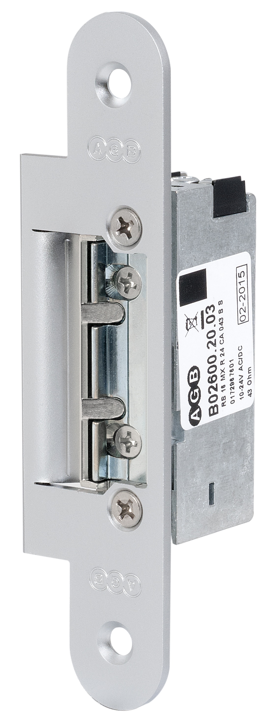 AGB -  Incontro bordo tondo elettrico per patent solo catenaccio o solo scrocco - col. 34 - CROMATO OPACO - altezza SENZA BLOCCHETTO - foro scrocco PER POLARIS 2XT E REVOLUTION XT